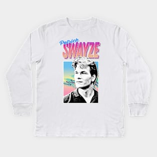 Patrick Swayze -  90s Styled Retro Graphic Design Kids Long Sleeve T-Shirt